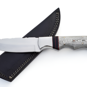 Elegant Fixed-Blade Knife with Micarta Handle and Leather Sheath